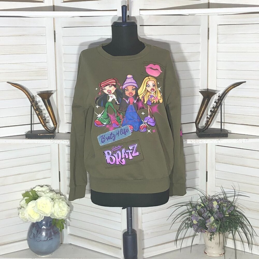 Vintage Y2K Bratz sweatshirt cotton oversized patchwork grunge kidcore hiphop XS